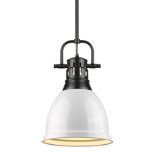 3604-S BLK-WH - Duncan Small Pendant with Rod in Matte Black with a White Shade